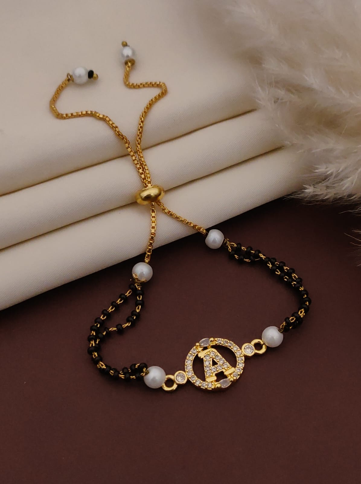 Mangalsutra Bracelet – Gold Toned with Black Beads & Pearls