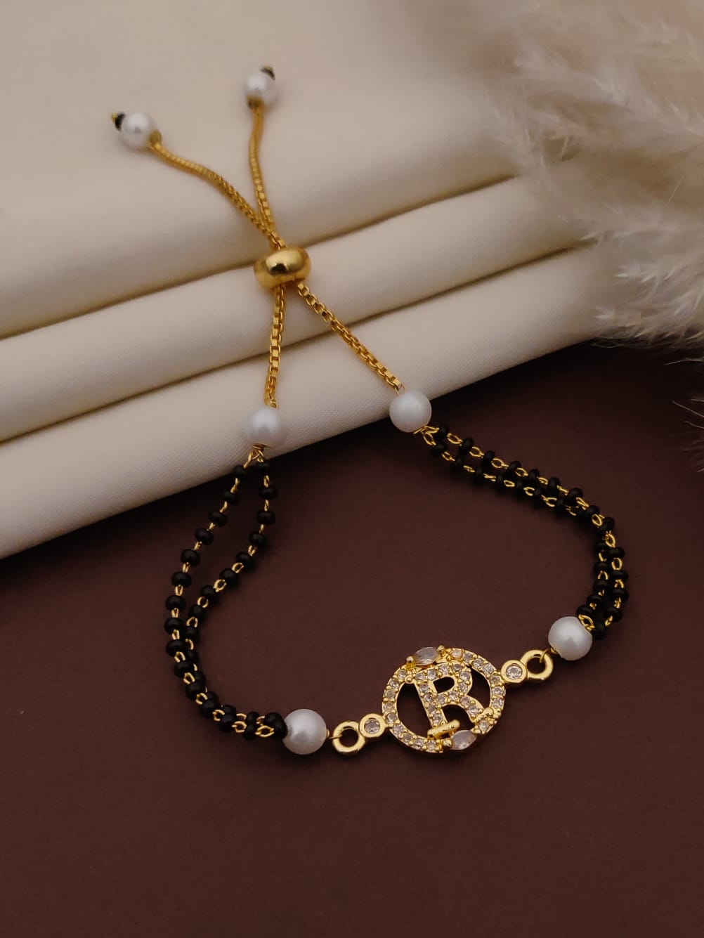 Mangalsutra Bracelet – Gold Toned with Black Beads & Pearls
