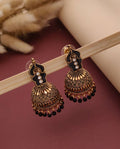 Royal Black & Gold Meenakari Jhumka Earrings with Crystal Accents