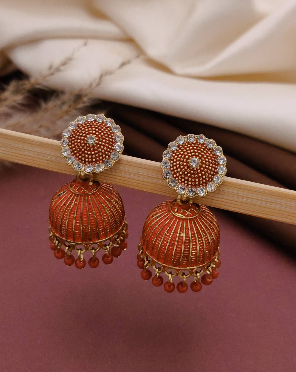 Handcrafted Stone-Studded Meenakari Jhumka Earrings