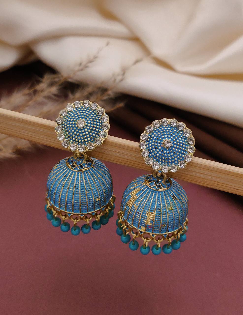 Handcrafted Stone-Studded Meenakari Jhumka Earrings