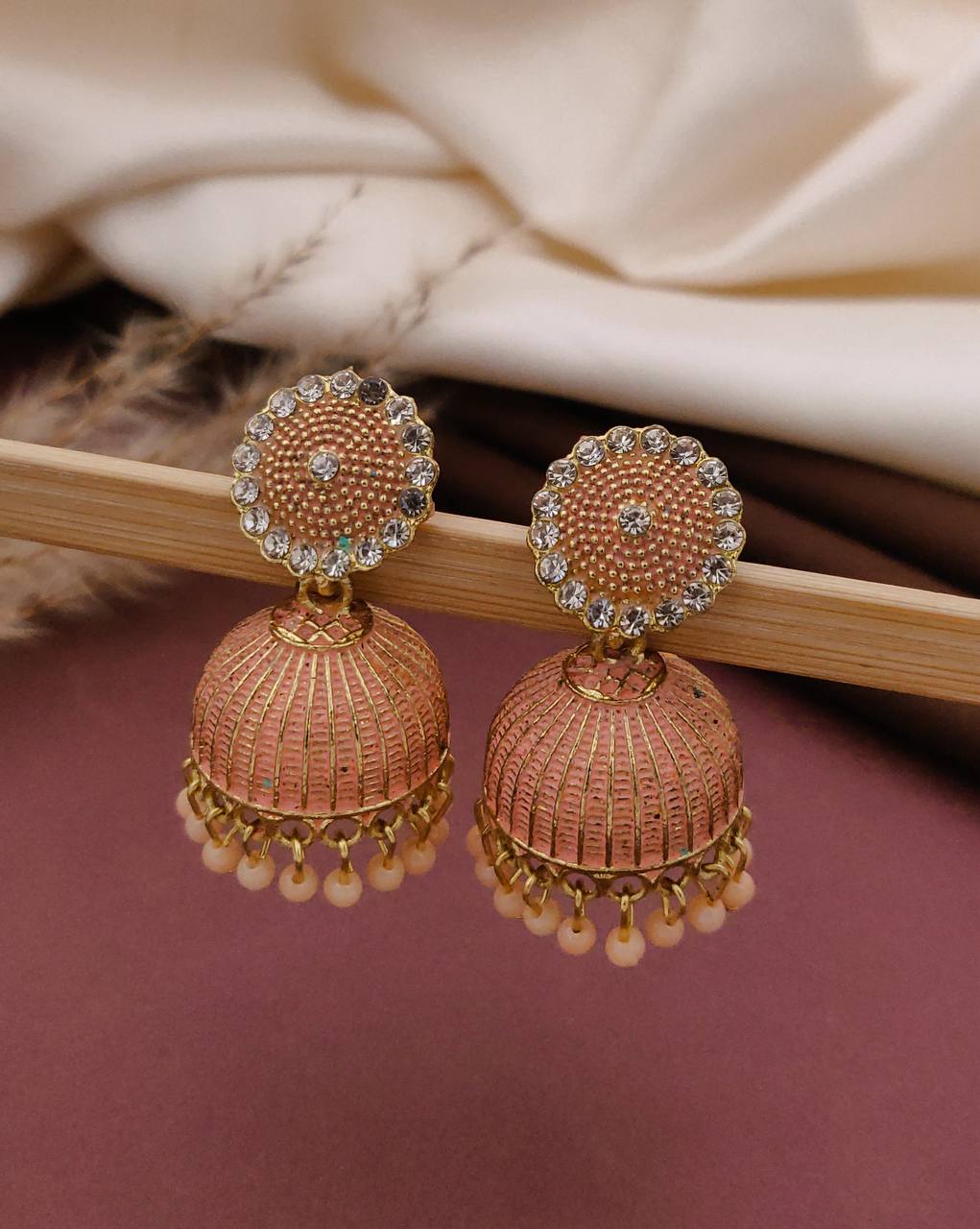 Handcrafted Stone-Studded Meenakari Jhumka Earrings