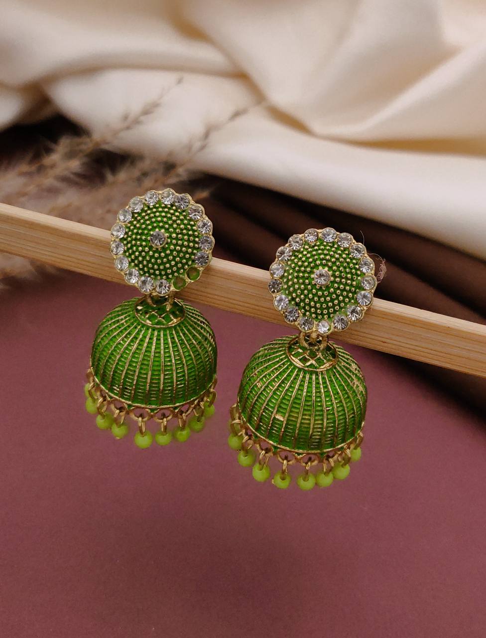Handcrafted Stone-Studded Meenakari Jhumka Earrings