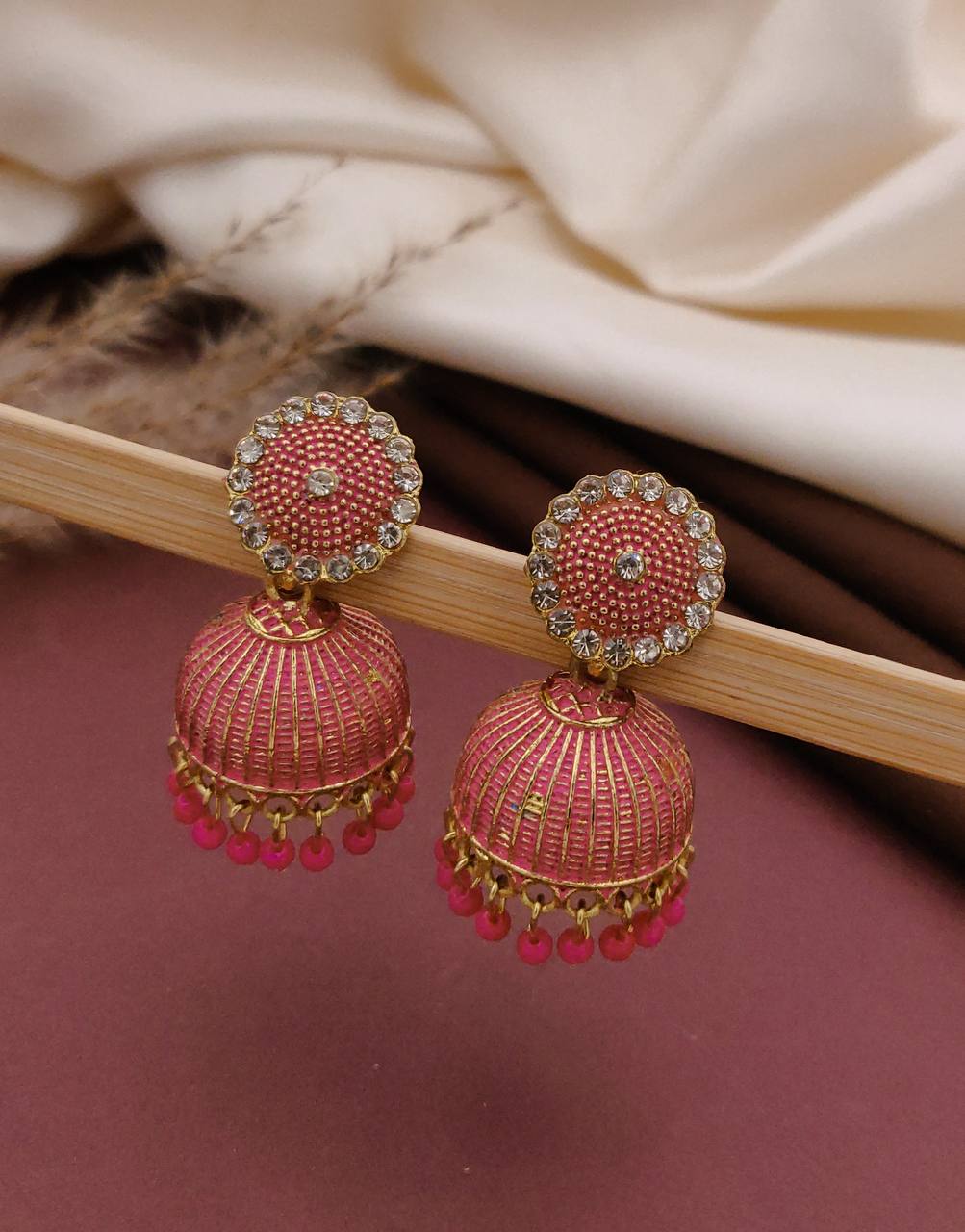 Handcrafted Stone-Studded Meenakari Jhumka Earrings