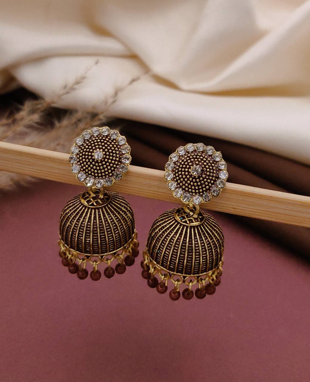 Handcrafted Stone-Studded Meenakari Jhumka Earrings
