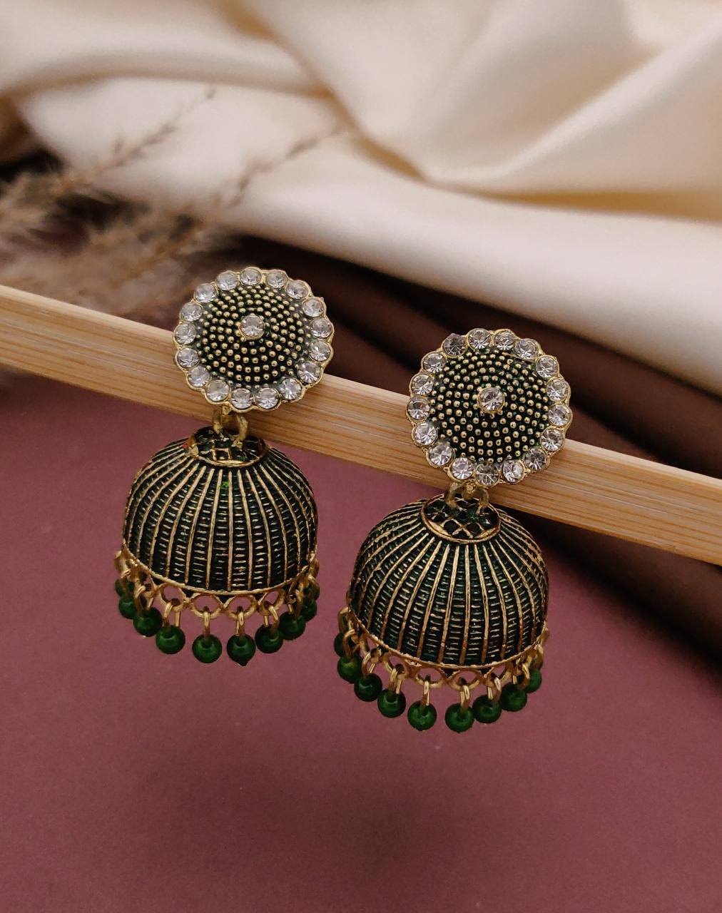 Handcrafted Stone-Studded Meenakari Jhumka Earrings