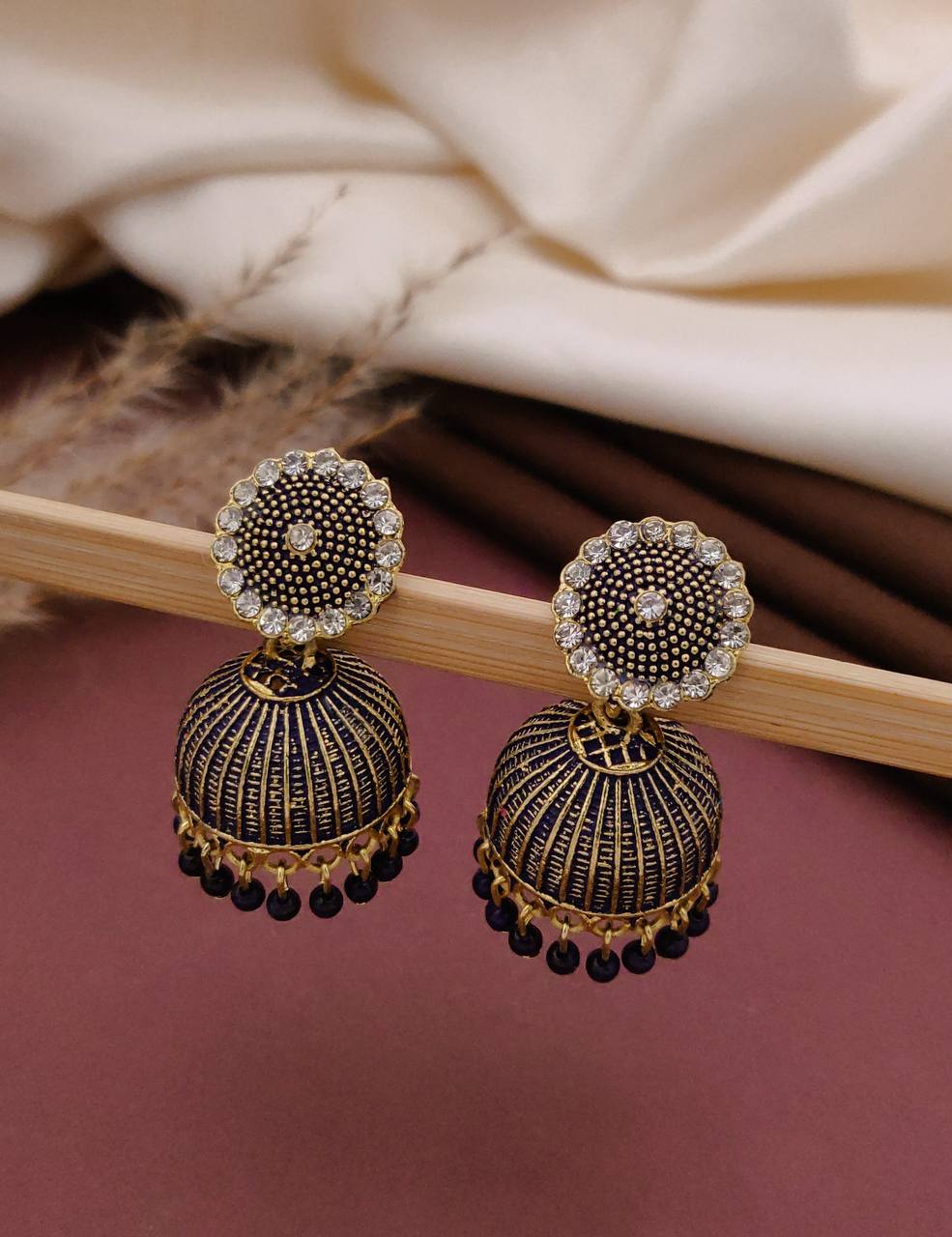 Handcrafted Stone-Studded Meenakari Jhumka Earrings